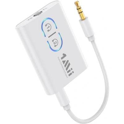Abbildung von 1Mii ML300 Bluetooth 5.3 Adapter Transmitter für TV Audio auf 2 Kopfhörer, in 1 Sender Empfänger Klinke 3.5 Stereoanlage/Flugzeug aptX Adaptive