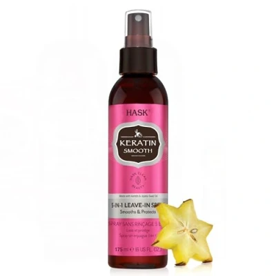 Abbildung von HASK Glättendes 5 in 1 Leave Conditioner Spray mit Keratin für alle Haartypen, tierversuchsfrei, farbsicher, glutenfrei, ohne Sulfate, Parabene Flasche 175 ml