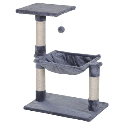Abbildung von PawHut Kratzbaum Kletterbaum Katzen mit Sisalsäule Plüsch Hängematte Spanplatte Grau, 50L x 36B 70H cm