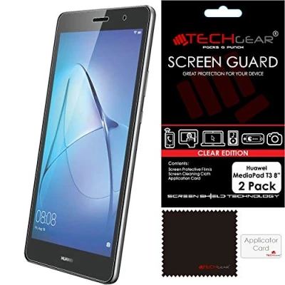 Abbildung von TECHGEAR [2 Stück Displayschutz für Huawei MediaPad T3 8 [8,0 zoll] Ultra Klare Schutzfolie mit Reinigungstuch + Applikationskarte