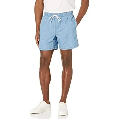 Abbildung von Amazon Essentials Herren Shorts mit Kordelzug und 15 cm Innenbeinlänge, Helle Waschung Chambray, S