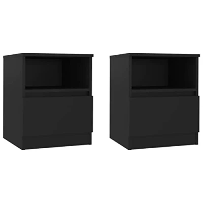 Abbildung von vidaXL 2X Nachttisch 1 Schublade Ablage Nachtschrank Nachtkommode Nachtkonsole Schlafzimmer Schrank Kommode Schwarz 40x40x50cm Holzwerkstoff