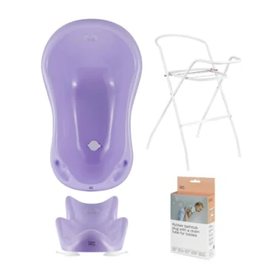 Abbildung von Hylat Baby Set: Stabile Babybadewanne mit Gestell, Badesitz und Abfluss TÜV Rheinland zertifiziert ideale Lösung für die tolle Badeerlebnisse Lite Kollektion Farbe: Lila, Motiv: Yeti