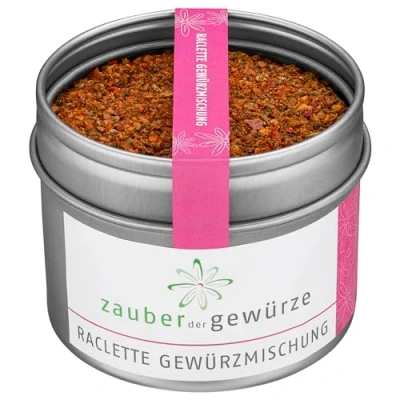 Abbildung von Zauber der Gewürze Raclette Gewürz leckere Gewürzmischung für Raclette, Käsefondue und andere Gerichte mit Käse, Zubehör, Top Qualität in wiederverschließbarer Aroma Dose, 55 g