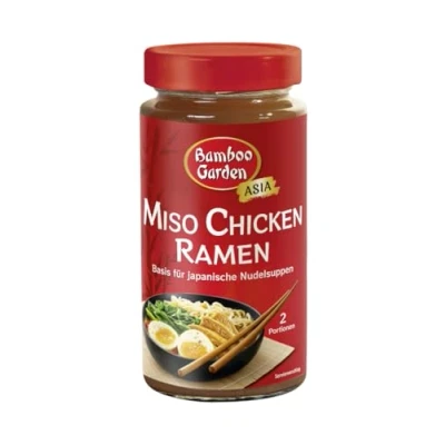 Abbildung von Bamboo Garden Miso Chicken Ramen Basis Suppenbasis Für japanische Nudelsuppen 2 Portionen 400 ml im wiederverschließbaren Glas