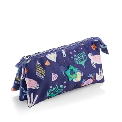 Abbildung von Miquelrius Federmäppchen mit DREI Fächern, Schulmäppchen, Reißverschlüsse aus robustem Kunststoff, Metallgriffe, Federmäppchen, 220 x 115 20 mm, SEA World, World RECYCELTER