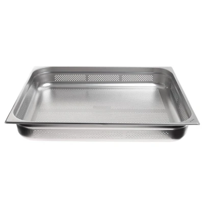 Abbildung von GN Behälter 2/1 gelocht 100 mm Höhe Edelstahl 650 x 530 Gastronomie Gastronormbehälter kaufen
