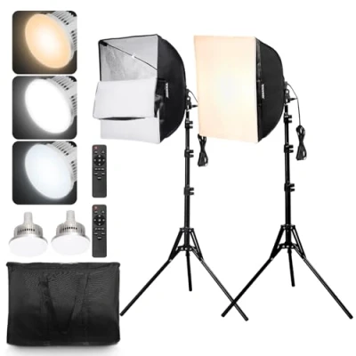 Abbildung von VEVOR 2x Fotostudio Softbox Set 400x400mm 30006500K einstellbar für Aufnahmen