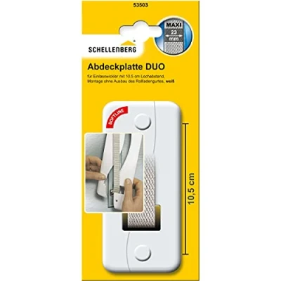 Abbildung von Schellenberg 53503 Rolladengurt Abdeckung Lochabstand 10,5 cm, einfache Montage ohne Ausbau des Gurtband, Abdeckplatte DUO Maxi, für Gurtwickler und Einlasswickler, weiß