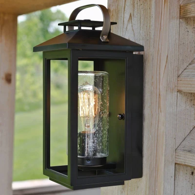 Abbildung von Elstead Lighting QN Atwater S BK QUINTIESSE Wandleuchte E27 1x40W IP44 EPMM (Kunststoff/Stein Komposit) schwarz, Glas klar L:17.6cm H:35.5cm B