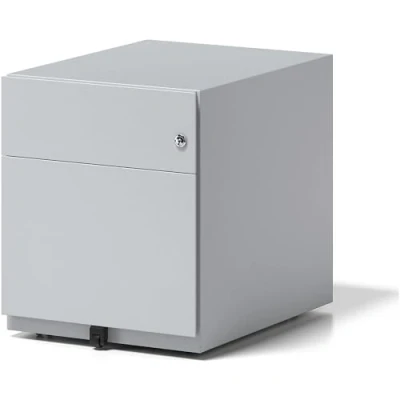 Abbildung von BISLEY Rollcontainer Note mit Griffleiste, 1 Universalschublade, HR Schublade, Metall, 355 Silber, 56.5 x 42 49.5 cm