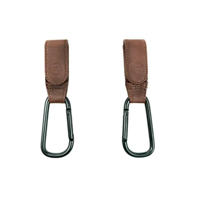 Abbildung von My junior® Hooks Kinderwagen Haken veganes Leder belastbar bis 10kg 2er Pack universelle Passform mit Klettverschluss Brown