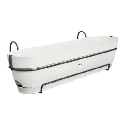 Abbildung von elho Vibia Campana Balkonkasten Allin1 70 mit Wasserreservoir Übertopf für Balkon 100% recyceltem Plastik Ø 70.4 x H 17.7 cm Weiß/Seidenweiß