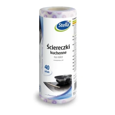 Abbildung von Stella Küchentücher Hochwertiges Wischtuch auf Rolle/ 40 stück/Küchenrolle Waschbar/Sehr Saugfähig/Farbe: Weiß mit Violetten Blüten/in der EU Hergestellt