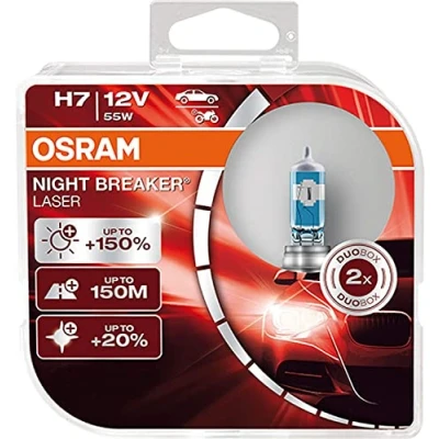 Abbildung von 2x Osram H7 55W 12V PX26d Night Breaker Laser +150% Next Generation 64210NL HCB hell Weiß White Ersatz Scheinwerfer Halogen Auto Lampe E geprüft