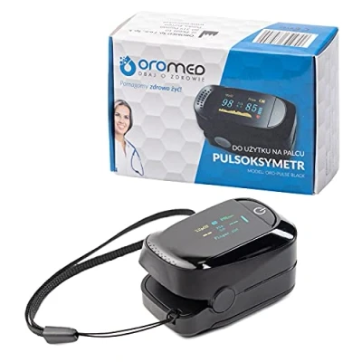 Abbildung von OROMED DBAJ O ZDROWIE Black Finger Pulsoximeter mit TFT Anzeige und Trageband Kontrolle von Puls, Herzfrequenz Sauerstoff Gehalt Oximeter Schwarz
