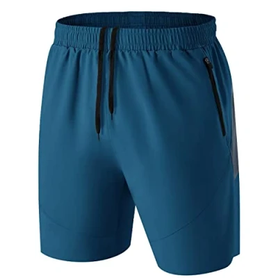 Abbildung von Herren Sport Shorts Kurze Hose Schnell Trocknend Sporthose Leicht mit Reißverschlusstasche(Pfauenblau,EU 4XL/US 3XL)