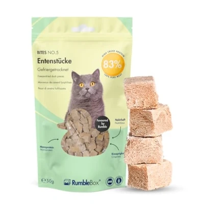 Abbildung von RumbleBox 100% Entenstücke, gefriergetrocknete Katzensnacks 50g