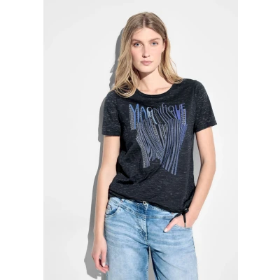 Abbildung von Cecil Burnout Tshirt print, Damen, Größe: Small, Blau