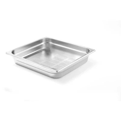 Abbildung von HENDI Gastronormbehälter, Temperaturbeständig von 40 bis 300C, Heissluftöfen Kühl und Tiefkühlschränken Chafing Dishes Bain Marie, perforiert, 5,5L, GN 2/3, 354x325x(H)65mm, Edelstahl 18/10