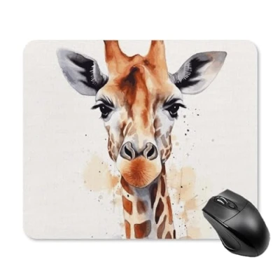 Abbildung von Quadratisches Mauspad, Aquarell Giraffe, Mauspad mit rutschfester Gummiunterseite, leicht gleitend, personalisiertes Tastatur Pad, Gaming Schreibtisch Schutzmatte für Laptop, Büro, Zuhause,