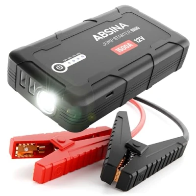 Abbildung von ABSINA Auto Starthilfe Powerbank 1500A 12V, Benzin &amp; Diesel, Taschenlampe Starthilfegerät