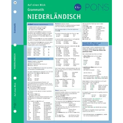 Abbildung von PONS Grammatik Niederländisch Auf einen Blick: kompakte Übersicht, Grammatikregeln nachschlagen (PONS Blick)