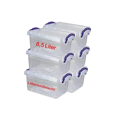 Abbildung von DIES&amp;DAS 6er Set stapelbare Aufbewahrunsboxen Lagerboxen mit Deckel/Klickverschluss u. Griffen 8,5 L Lebensmittelecht