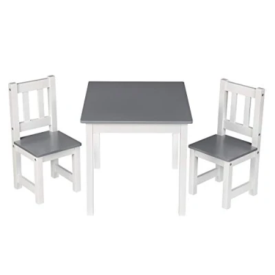 Abbildung von Woltu Kindersitzgruppe, Kindertisch mit 2 Stühle, Holz 60x50x48cm, Weiß+Grau