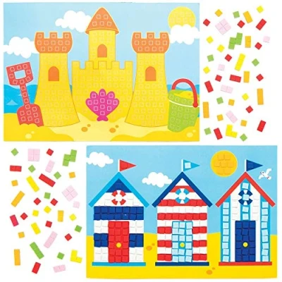 Abbildung von Baker Ross Mosaik Bastelsets mit Strandmotiven, für Kunsthandwerksprojekte Kinder (4 Stück), Sortiert