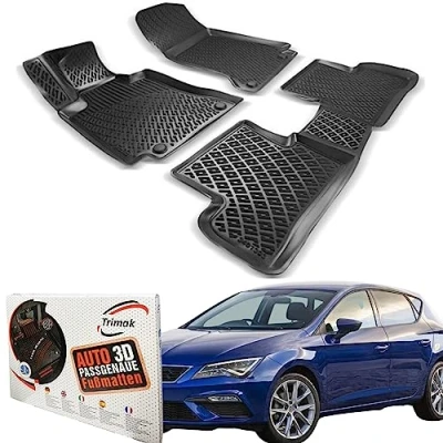 Abbildung von Trimak Passgenau 3D Fussmatten Auto Kompatibel mit Seat Leon 3 Gen 2013 2020 Zubehör 1. und 2. Reihe Gummimatten Autos TPE Allwetter Geruchlos rutschfest Vorne Hinten Schwartz