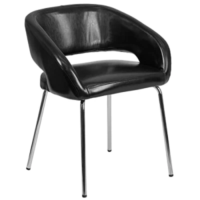 Abbildung von Flash Furniture Fusion Series Contemporary LeatherSoft Side Rezeptionsstuhl mit Chrom Beinen, Leder, Schwarz, 1 Stück