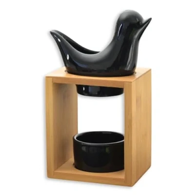 Abbildung von Duftbrenner Birdy Schwarz Schmelzender Duftwachsbrenner Diffusor für ätherische Öle und Düfte Aromatherapie Kerzenhalter aus Holz Keramik Höhe: 13 cm Zen&#039;Arôme