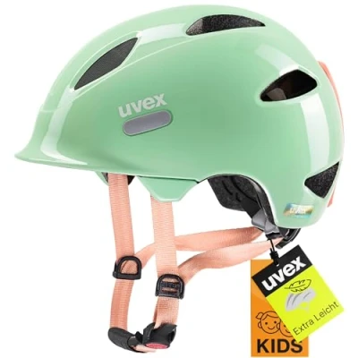 Abbildung von uvex oyo leichter Fahrradhelm für Kinder individuelle Größenanpassung erweiterbar mit LED Licht mint peach 50 54 cm