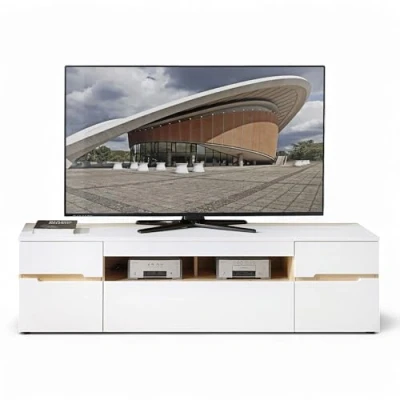 Abbildung von Memphis TV Lowboard in Weiß, Artisan Eiche Optik Moderner Schrank mit Schublade und viel Stauraum für Ihr Wohnzimmer 192 x 53 47 cm (B/H/T)