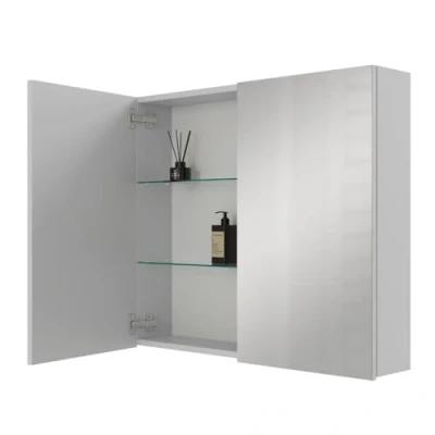 Abbildung von Planetmöbel ARIA Spiegelschrank Bad 80 cm breit Badschrank hängend mit Spiegel Weiß Grau, ohne Leuchte und Steckdose, Gäste WC x 70 16