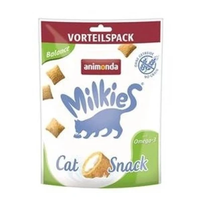 Abbildung von Milkies Katzensnack mit Milch Balance (6 x 120g), getreidefreie Knusperkissen Katzensnacks für erwachsene Katzen von animonda