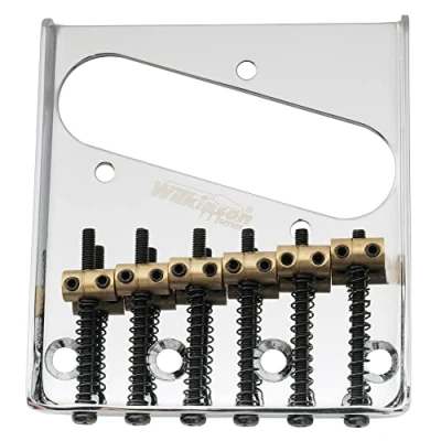 Abbildung von Wilkinson WOT02 54mm Vintage Telecaster Steg Bridge 6 Messing Saitenreiter für Tele T Style E Gitarre, Chrom