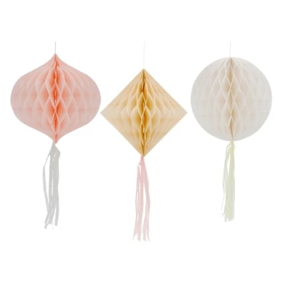Abbildung von Folat 24327 Pastel Bunt Papier Wabenball Set Playful Powder 3 Stück Hochzeits Party Dekorationen für Festival, Karneval, Geburtstag deko, Babyparty und Baby Shower, Rosa