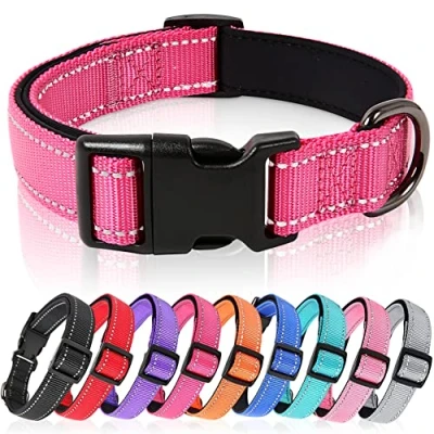 Abbildung von HEELE Hundehalsband, weich gepolstertes Neopren Nylon Hunde Halsband für kleine mittlere große und Welpen, verstellbare reflektierende Hund Training, Rosa, S