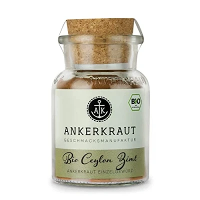Abbildung von Ankerkraut Bio Ceylon Zimt, Pulver fein gemahlen, 100% natürlich ohne Zusätze, 55 g im Korkenglas