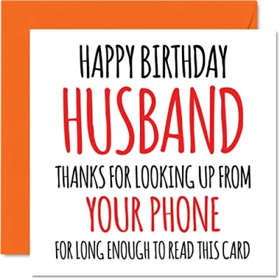 Abbildung von Stuff4 Lustige Geburtstagskarten für Ehemann Look Up From Your Phone Witz Happy Birthday Karte von Ehefrau Partner, Hubby Banter Geburtstagsgeschenke, 145 mm x Humor Grußkarten