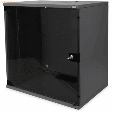 Abbildung von DIGITUS Netzwerkschrank 19 Zoll Rack 12 HE Unmontiert Wandmontage 400 mm Tiefe Traglast 60 kg Glastür SOHO Serie Schwarz