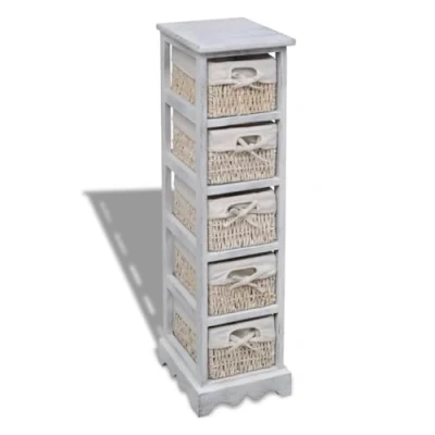 Abbildung von vidaXL Kommode Schrank Korbregal Korbkommode Regal Korbschubladen + 5 Warenkörben Holz weiß