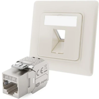 Abbildung von hb digital 1 Port CAT 7 Netzwerkdose unterputz RAL9010 + 1x Keystone RJ45 Modul LAN Ethernet Dose Buchse Einbaubuchse für 5e 6 6a max. 10 Gbit/s STP Reinweiß