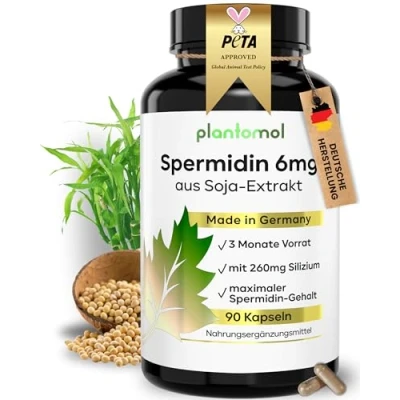 Abbildung von Spermidin Kapseln hochdosiert 6mg mit Silizium Zink &amp; Kupfer Haut Haare Nägel Spermidine 3 Monatsvorrat