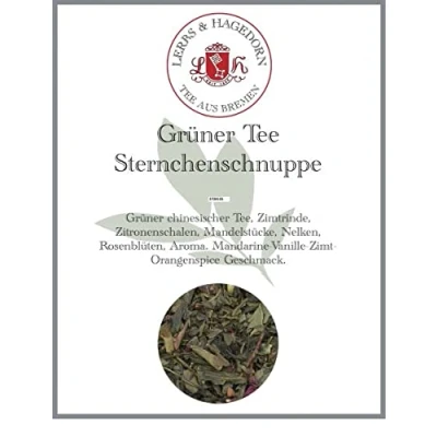 Abbildung von Lerbs &amp; Hagedorn, Grüner Tee Sternchenschnuppe Mandarine Vanille Zimt Orangenspice Geschmack 250g (Ca. 20 Liter) Zimtrinde, Zitronenschalen