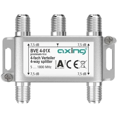 Abbildung von Axing BVE 4 01X Fach Verteiler 7,5 dB 5 1800 MHz TV Data Internet Kabelfernsehen