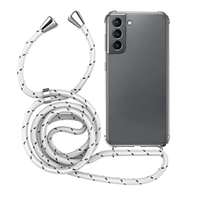 Abbildung von MyGadget Handykette für Samsung Galaxy S21 [ TPU Hülle mit verstellbaren Band ] Handyhülle Handyband zum Umhängen Kordel Schnur Case Schutzhülle Weiß Muster