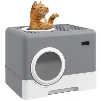 Abbildung von Katzentoilette mit Deckel, Katzenklo Schaufel, 2 Ausgänge, Grau